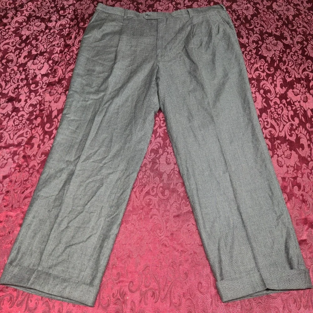 Burberry London Mens Dress Pants 42 Reg Grey‎ Check Pleated Wool Trousers